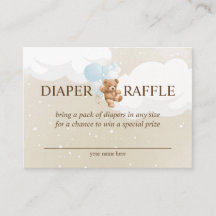 Teddy Bear con Blue Balloons Diaper Raffle Card