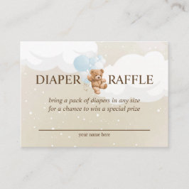 Tarjeta De Recepción Teddy Bear con Blue Balloons Diaper Raffle Card