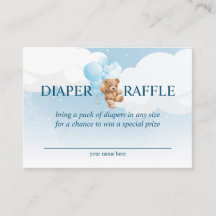 Teddy Bear con Blue Balloons Diaper Raffle Card