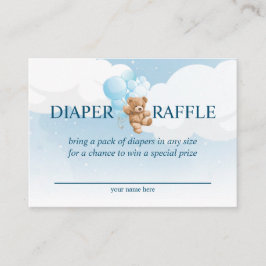 Tarjeta De Recepción Teddy Bear con Blue Balloons Diaper Raffle Card