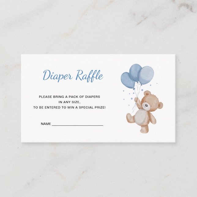 Tarjeta De Recepción Teddy Bear Diaper Raffle (Anverso)