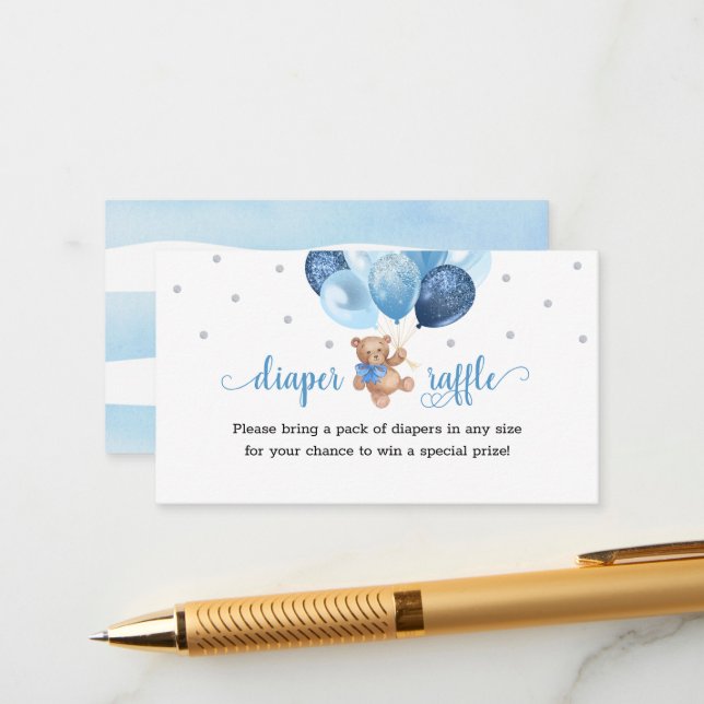 Tarjeta De Recepción Teddy Bear Diaper Raffle Baby Shower (Anverso/Reverso In Situ)