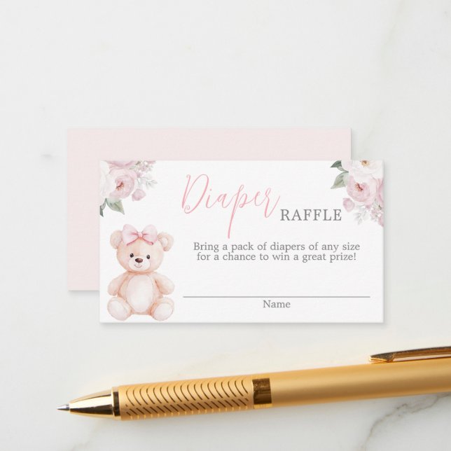 Tarjeta De Recepción Teddy Bear Diaper Raffle Card (Anverso/Reverso In Situ)