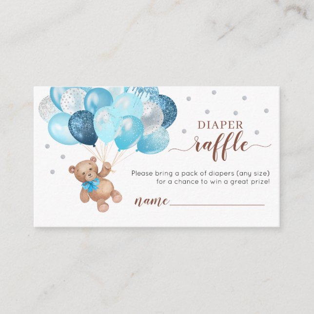 Tarjeta De Recepción Teddy Bear Diaper Raffle Gabinete Baby Shower (Anverso)