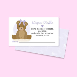 Tarjeta De Recepción Teddy Bear Diaper Raffle Ticket Chica Baby Shower
