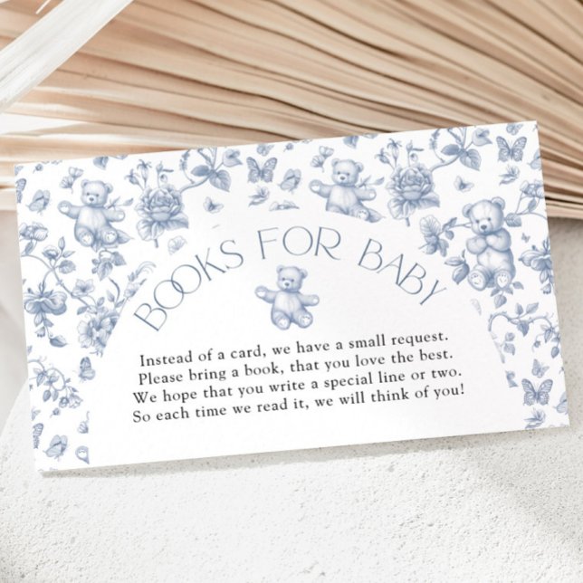 Tarjeta De Recepción Teddy Bear Dusty Blue Toile Boys para Baby Shower (Teddy Bear Dusty Blue Toile Books for Baby Shower Enclosure Card)