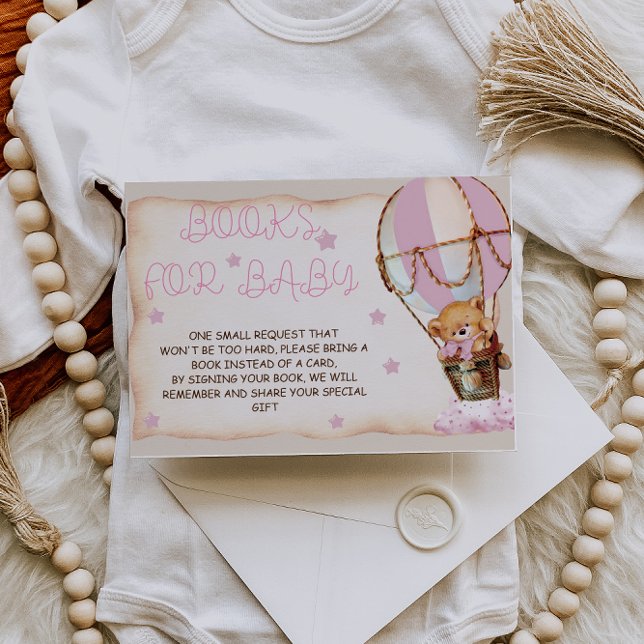 Tarjeta De Recepción Teddy Bear Estrellas Rosadas y Libros De Globos Pa (Subido por el creador)