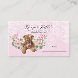 Tarjeta De Recepción Teddy Bear Floral Rosa Baby Shower Diaper Raffle