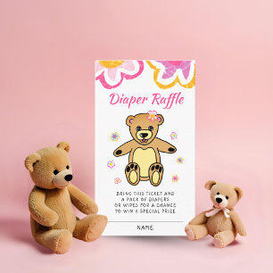 Tarjeta De Recepción Teddy Bear Flores Baby Shower Diaper Raffle