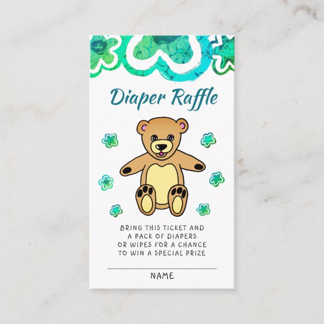 Tarjeta De Recepción Teddy Bear Flores Baby Shower Diaper Raffle (Anverso)