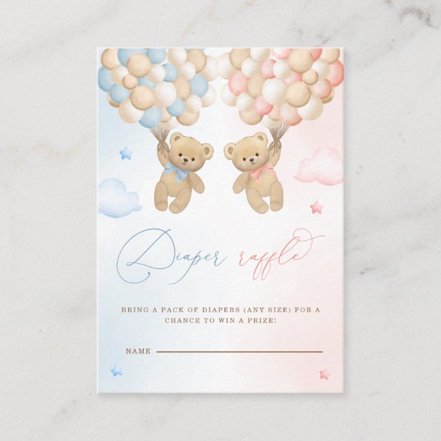 Tarjeta De Recepción Teddy Bear Género Revelación Diaper Raffle (Anverso)