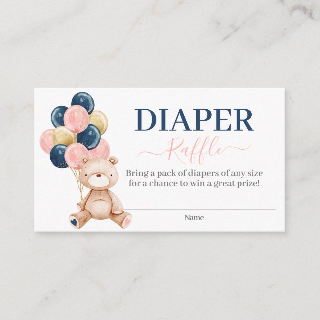 Tarjeta De Recepción Teddy Bear Género Revelación Diaper Raffle (Anverso)