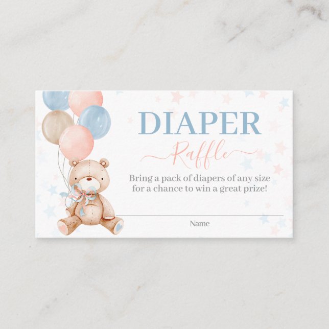 Tarjeta De Recepción Teddy Bear Género Revelación Diaper Raffle Gabinet (Anverso)