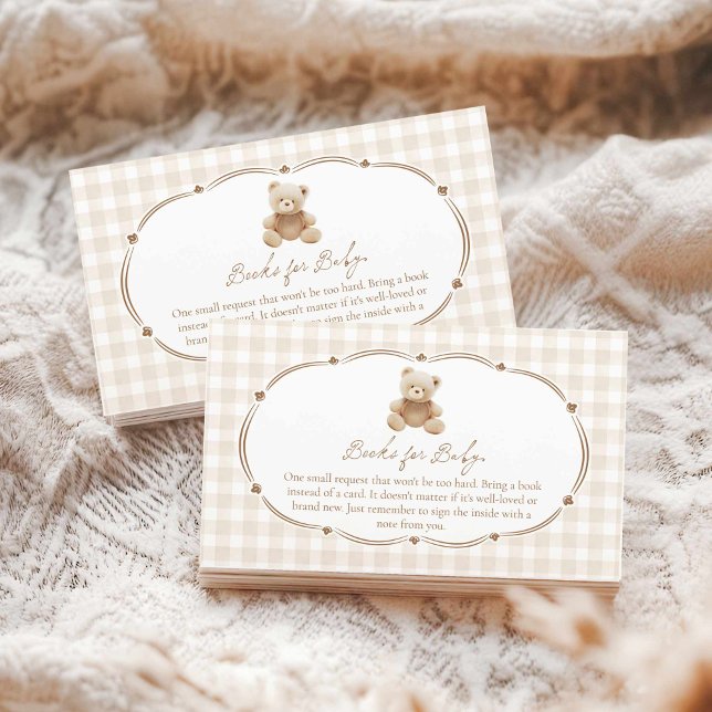Tarjeta De Recepción Teddy Bear Gingham Books para el bebé (Teddy Bear Plaid Boy Baby Shower Books for Baby)