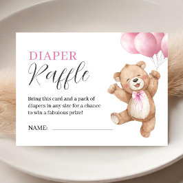 Tarjeta De Recepción Teddy Bear Girl Baby Shower Pink Diaper Raffle