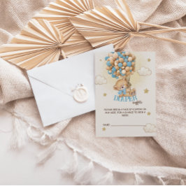 Tarjeta De Recepción Teddy Bear globos azul Baby Shower Diaper Raffle