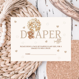 Tarjeta De Recepción Teddy Bear Globos Diaper Raffle Baby Shower