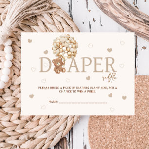 Tarjeta De Recepción Teddy Bear Globos Diaper Raffle Baby Shower