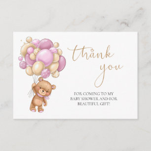 Tarjeta De Recepción Teddy Bear Globos Rosa Baby Shower Gracias