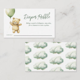 Tarjeta De Recepción Teddy Bear Green Balloon Baby Shower Diaper Raffle