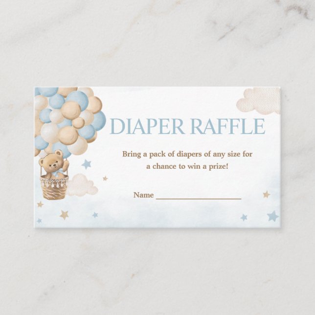 Tarjeta De Recepción Teddy Bear Hot Air Balloon Diaper Raffle (Anverso)