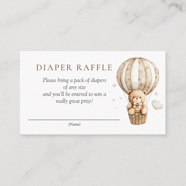 Tarjeta De Recepción Teddy Bear Hot Air Balloon Shower Diaper Raffle (Anverso)
