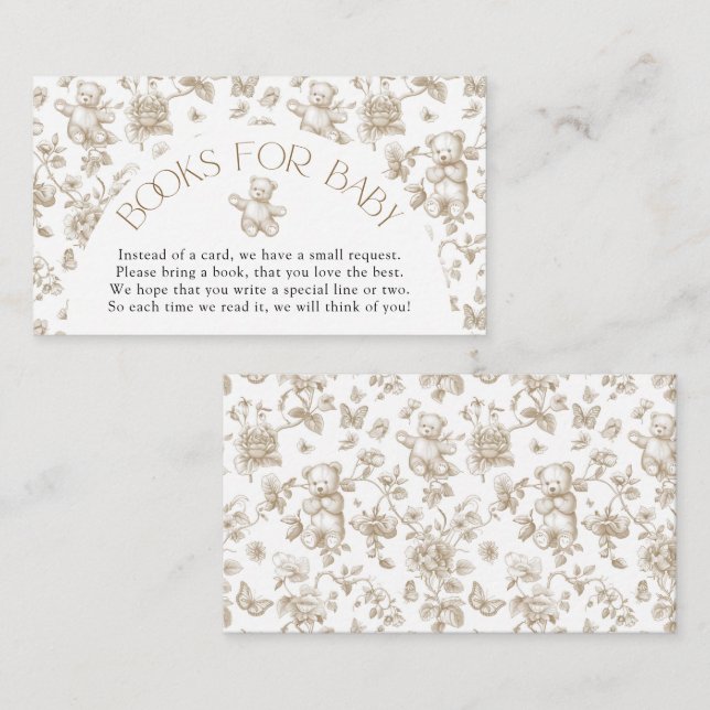 Tarjeta De Recepción Teddy Bear Libros Neutrales de tela para Baby Show (Anverso / Reverso)