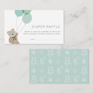 Tarjeta De Recepción Teddy Bear Mint Baby Shower Diaper Raffle Ticekt