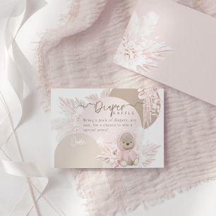 Tarjeta De Recepción Teddy Bear Moderno Boho Chica Baby Shower Diaper