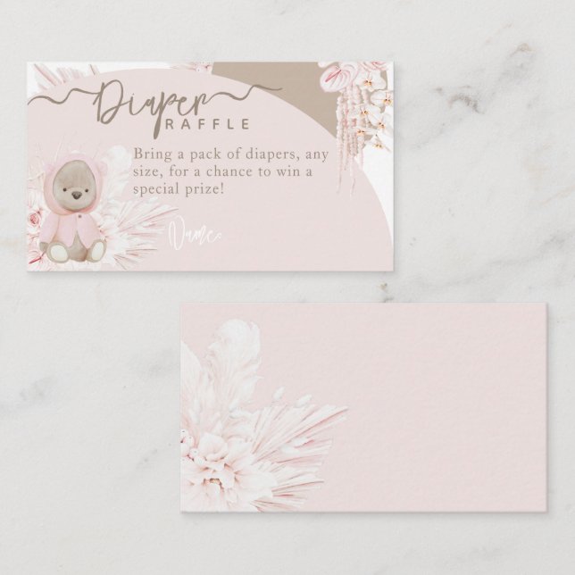 Tarjeta De Recepción Teddy Bear Moderno Boho Pink Baby Shower Diaper (Anverso / Reverso)