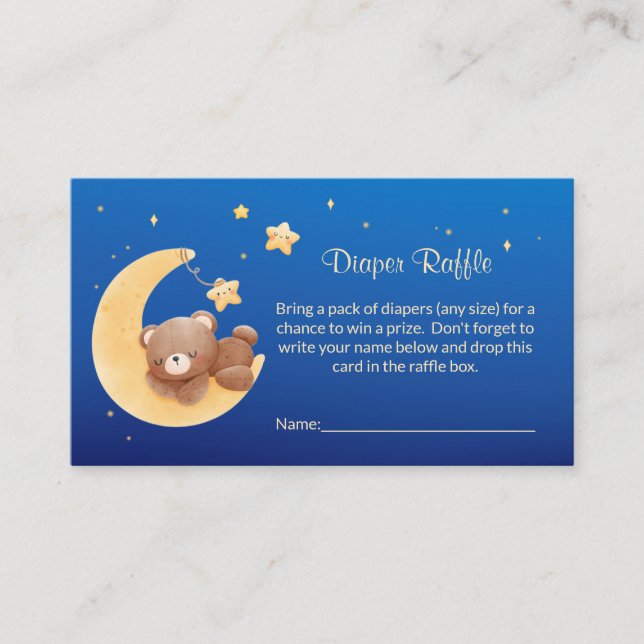 Tarjeta De Recepción Teddy Bear Moon Blue Baby Shower Diaper Raffle (Anverso)