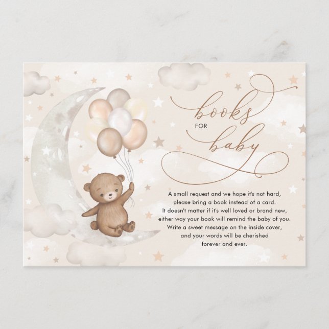 Tarjeta De Recepción Teddy Bear Moon estrena globos para bebé (Anverso)