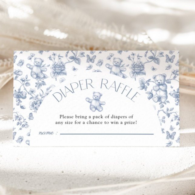 Tarjeta De Recepción Teddy Bear Neutral Toile Diaper Raffle Baby Shower (Teddy Bear Neutral Toile Diaper Raffle Baby Shower Enclosure Card)