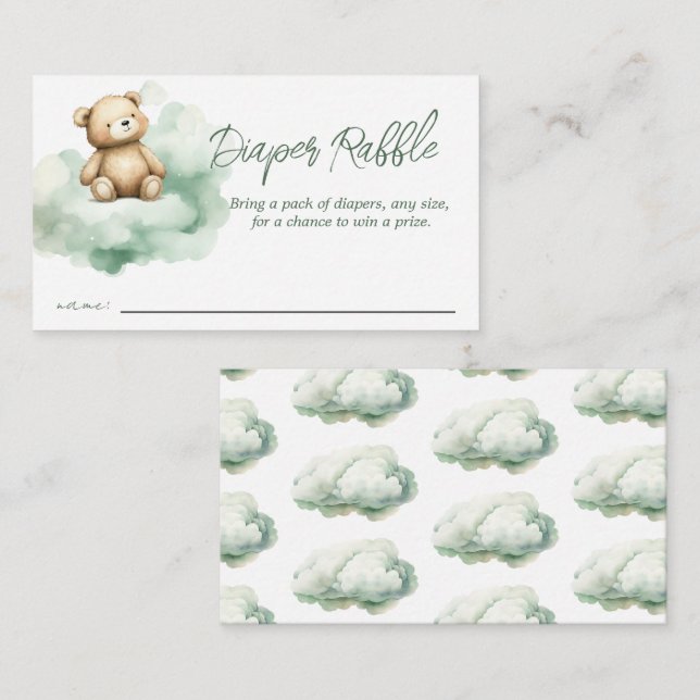 Tarjeta De Recepción Teddy Bear Nubes Baby Shower Diaper Raffle (Anverso / Reverso)