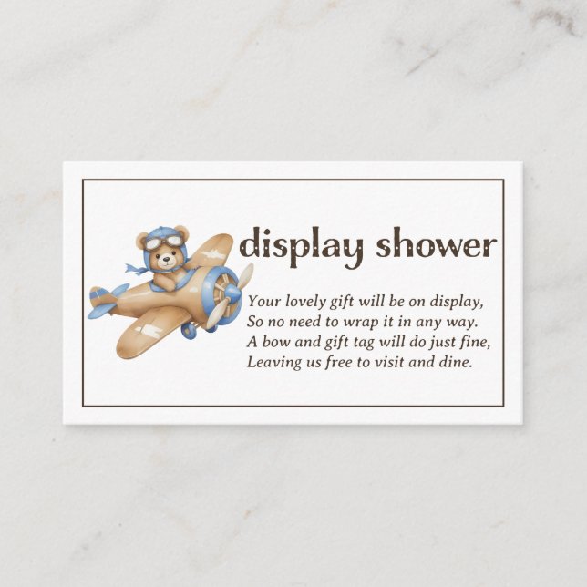 Tarjeta De Recepción Teddy Bear Pilot Boy Display Shower (Anverso)