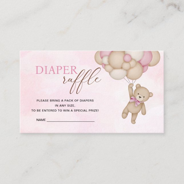 Tarjeta De Recepción Teddy Bear Pink Diaper Raffle (Anverso)