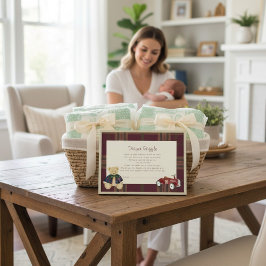 Tarjeta De Recepción Teddy Bear & Toy Car Baby Shower Diaper Raffle