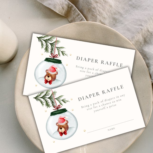 Tarjeta De Recepción Teddy Bear Winter Baby Shower Diaper Raffle (Teddy Bear Winter Baby Shower Diaper Raffle Enclosure Card)