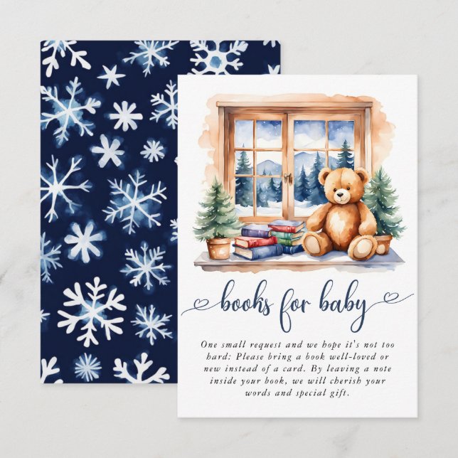 Tarjeta De Recepción Teddy Bear Winter Boy Libros Baby Shower Para Bebé (Anverso / Reverso)