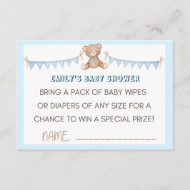 Tarjeta De Recepción Teddy Blue Bear Diaper y Wipes Raffle Insert