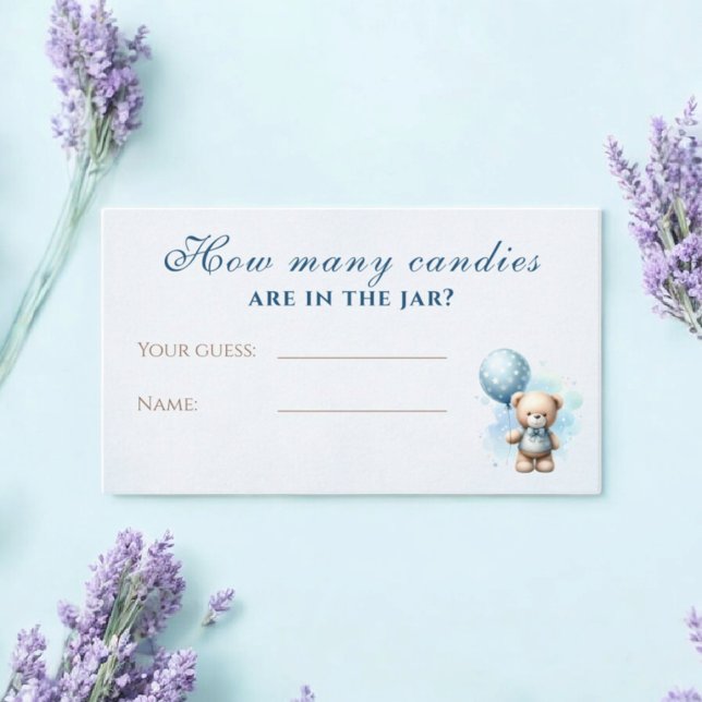 Tarjeta De Recepción Teddy Osea Azul Cuántos Cañones Bebé Ducha (Subido por el creador)