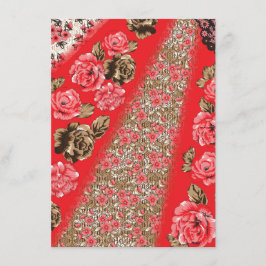 Tarjeta De Recepción Tejidos rojos vibrantes con intrincados florales y