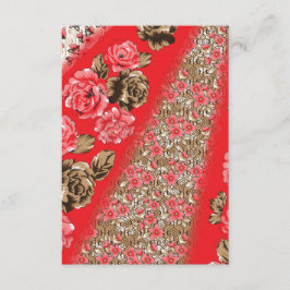Tarjeta De Recepción Tejidos rojos vibrantes con intrincados florales y
