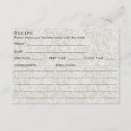 Tarjeta De Recepción Tema de encaje de marfil Receta para la novia Desa