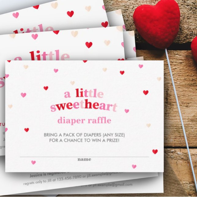 Tarjeta De Recepción Tema de Heart Valentine Baby Shower Diaper Raffle  (Subido por el creador)