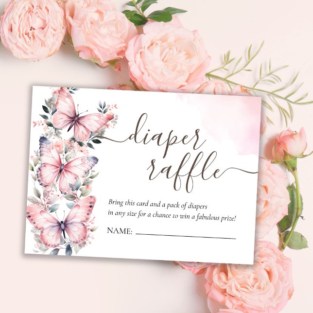 Tarjeta De Recepción Tema de la mariposa rosa | Baby Shower Diaper Raff (Subido por el creador)