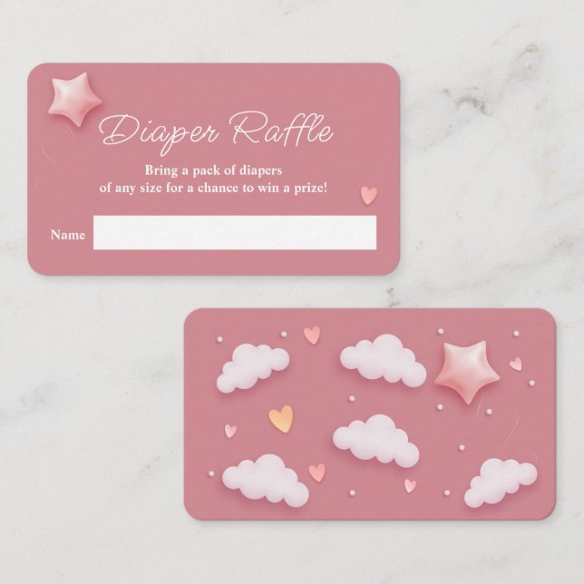 Tarjeta De Recepción Tema de la nube Baby Shower Pink Diaper Raffle (Anverso / Reverso)