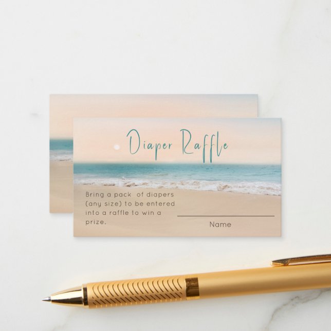 Tarjeta De Recepción Tema de la playa Baby Shower Diaper Raffle (Anverso/Reverso In Situ)