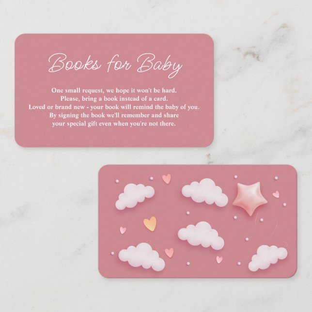 Tarjeta De Recepción Tema de nube Solicitud de libro rosa Baby Shower (Anverso / Reverso)
