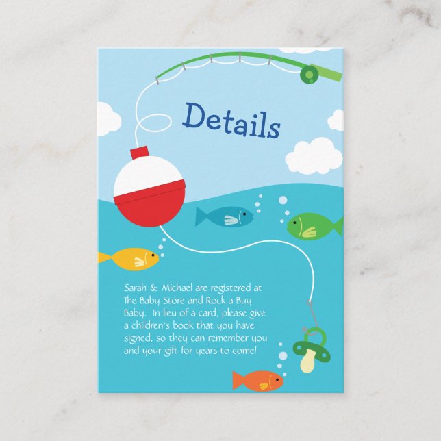 Tarjeta De Recepción Tema de pesca Baby Shower para pescadores (Anverso)